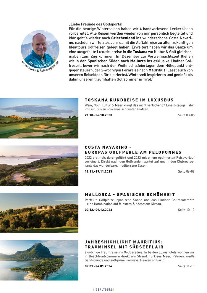 Idealtours Katalog in Brixlegg | Your golf vacation in winter 2023/2024 | 15.11.2023 - 30.4.2024
