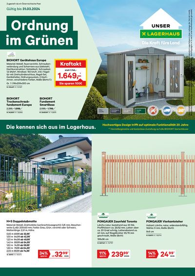 Lagerhaus Graz Land Katalog in Kalsdorf bei Graz | Lagerhaus Flugblatt Gartenhäuser und Zäune 2024 | 17.3.2024 - 31.3.2024