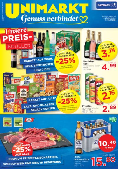 Angebote von Supermärkte in Purgstall an der Erlauf | Unimarkt flugblatt in Unimarkt | 27.3.2024 - 2.4.2024