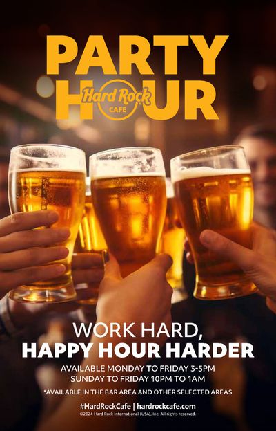 Angebote von Restaurants in Bisamberg | HAPPY HOUR MENU in Hard Rock Cafe | 5.4.2024 - 30.6.2024