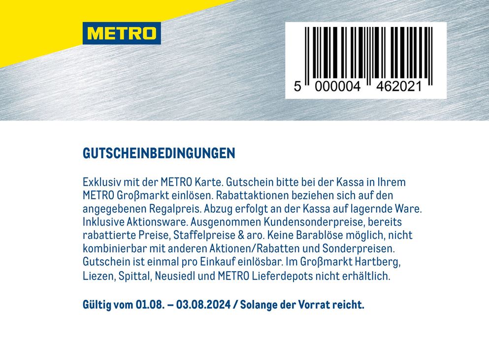Metro Katalog in Wien | Top-Angebote für Sparfüchse | 1.8.2024 - 3.8.2024