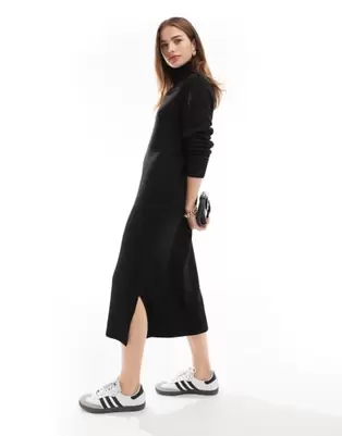 Threadbare – Maxi-Pulloverkleid in Schwarz mit Rollkragen für 29,5€ in ASOS