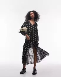 Topshop – Maxi-Strandkleid in Schwarz mit Stickerei für 30,5€ in ASOS