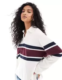 Abercrombie & Fitch – Rugby-Top in Creme-Bunt mit kontrastierenden Streifen für 36€ in ASOS