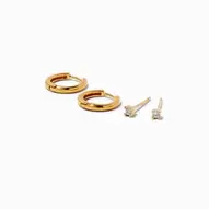 C LUXE by Claire's 18k Yellow Gold Plated Cubic Zirconia 2MM Stud & 8MM Hoop Earrings - 2 Pack für 14,99€ in Claire's