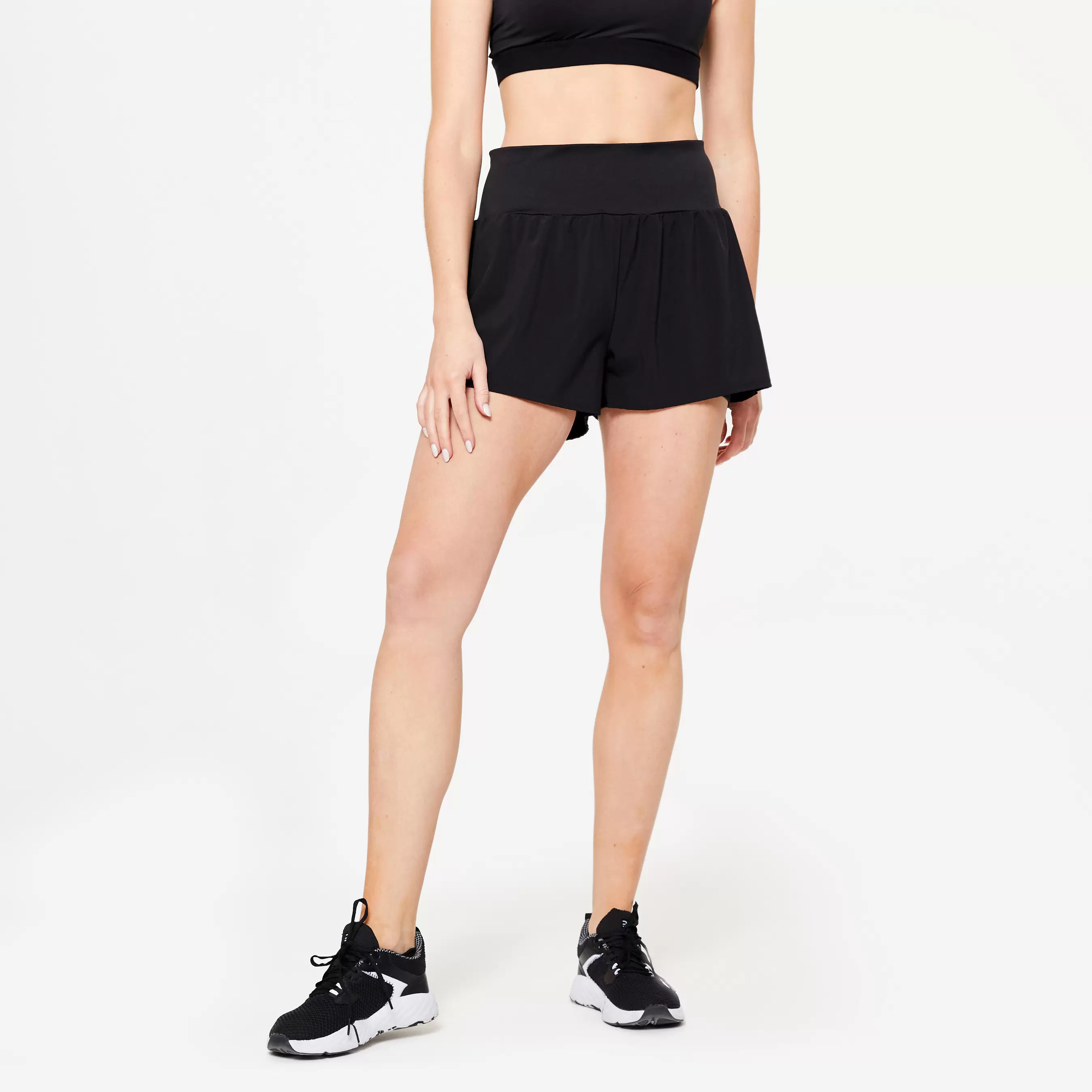 2-in-1-Shorts Fitness Cardio Damen schwarz für 12,99€ in Decathlon