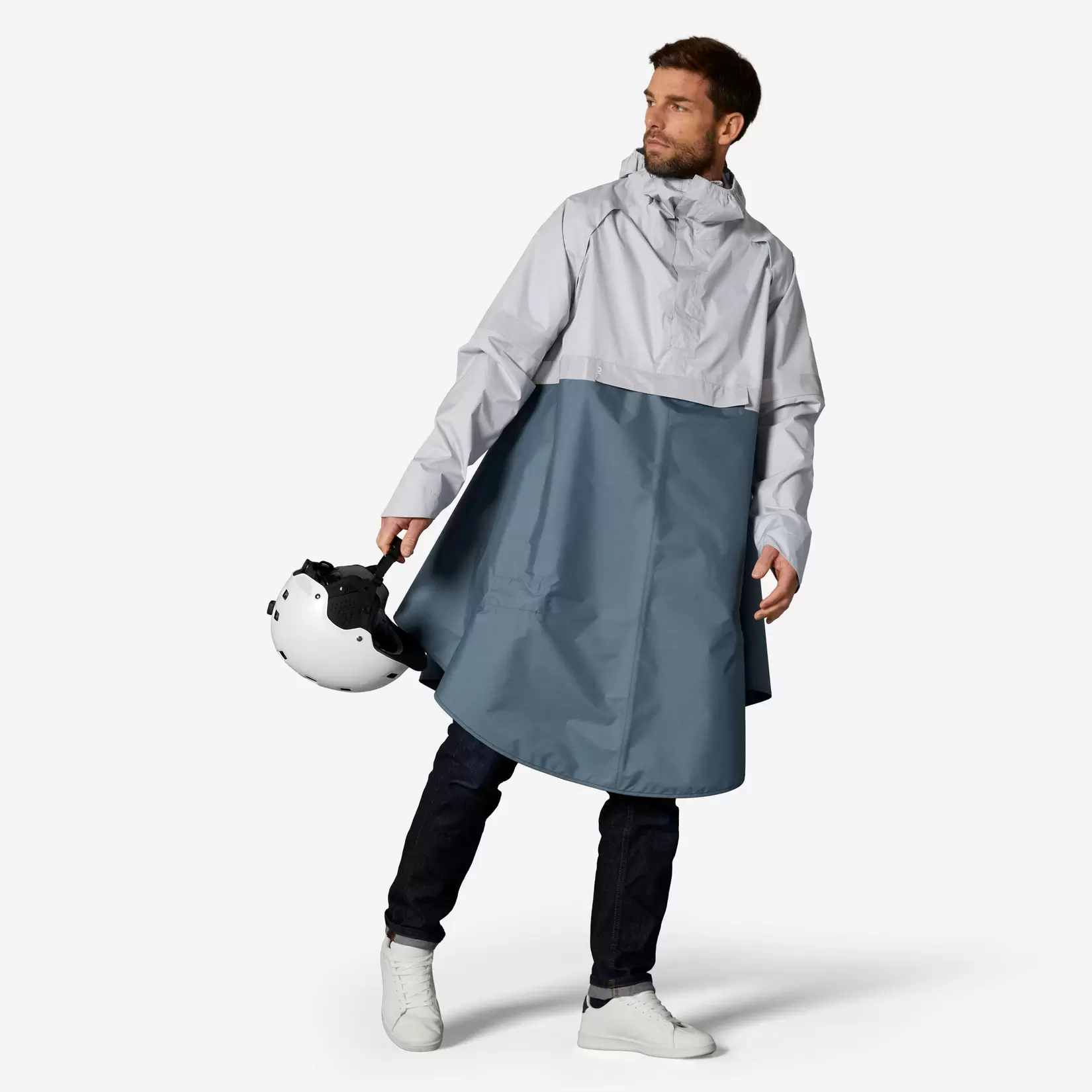 Fahrrad Regenponcho City 540 Sichtbarkeit bei Nacht blau/grau für 44,99€ in Decathlon