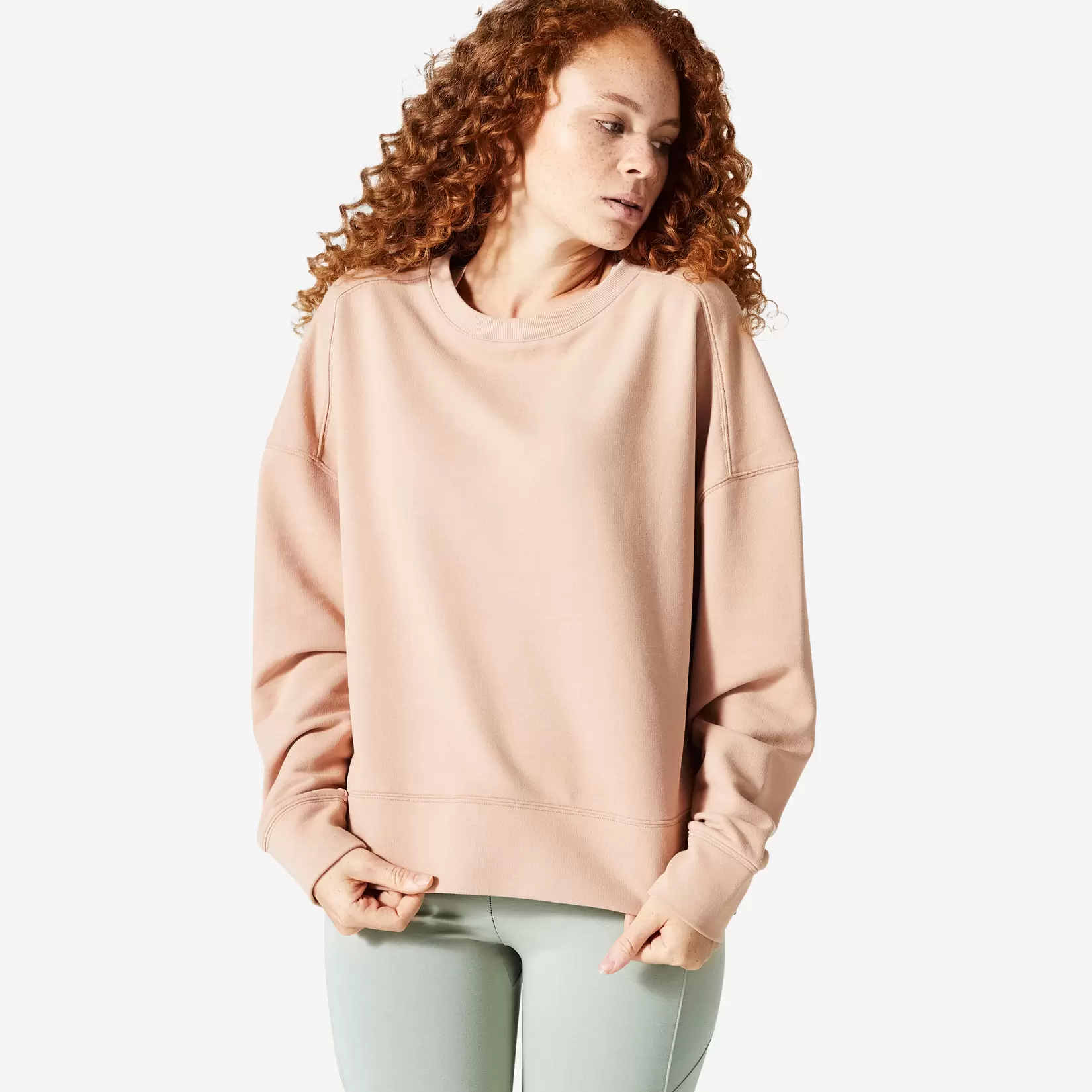 Sweatshirt Damen Loose - 120 beige für 9,49€ in Decathlon