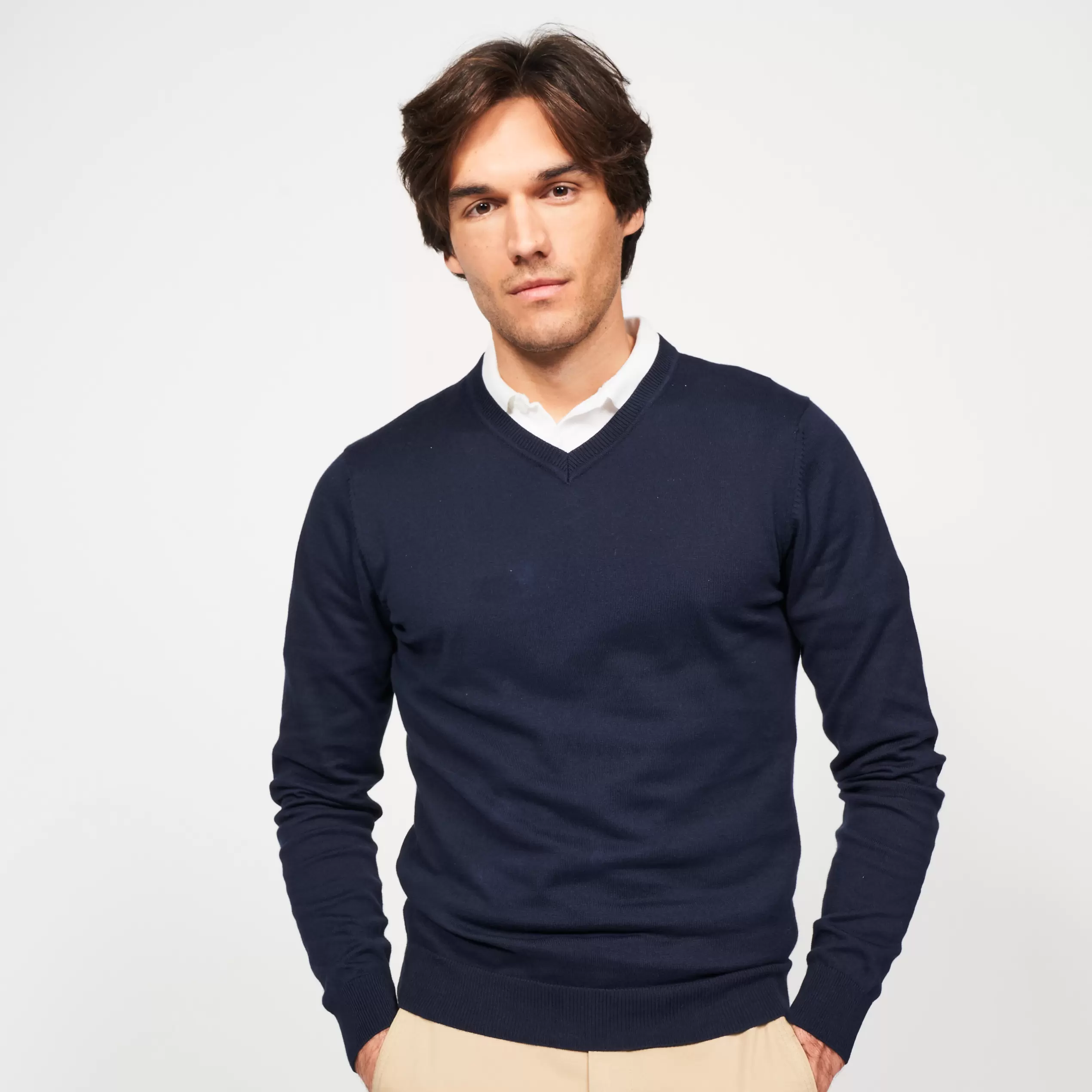 Herren Golf Pullover V-Ausschnitt Baumwolle - CW100 marineblau für 16,99€ in Decathlon