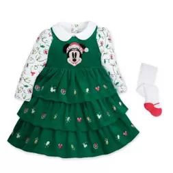 Minnie Maus mit Weihnachtsmannmütze - Weihnachtliches Babyset mit Oberteil, Kleid und Strumpfhose für 35€ in Disney Store