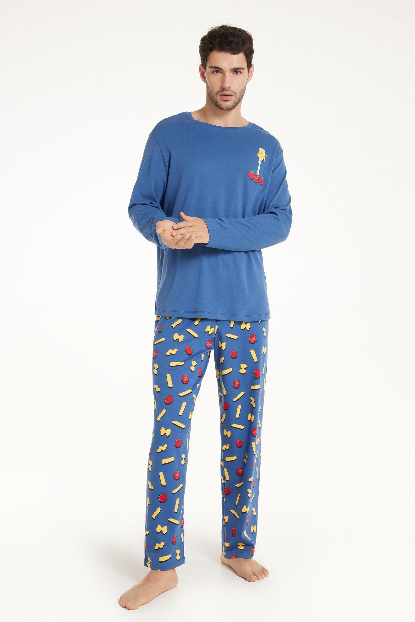 Langer Pyjama aus Baumwolle mit Pastaprint für 8€ in Tezenis