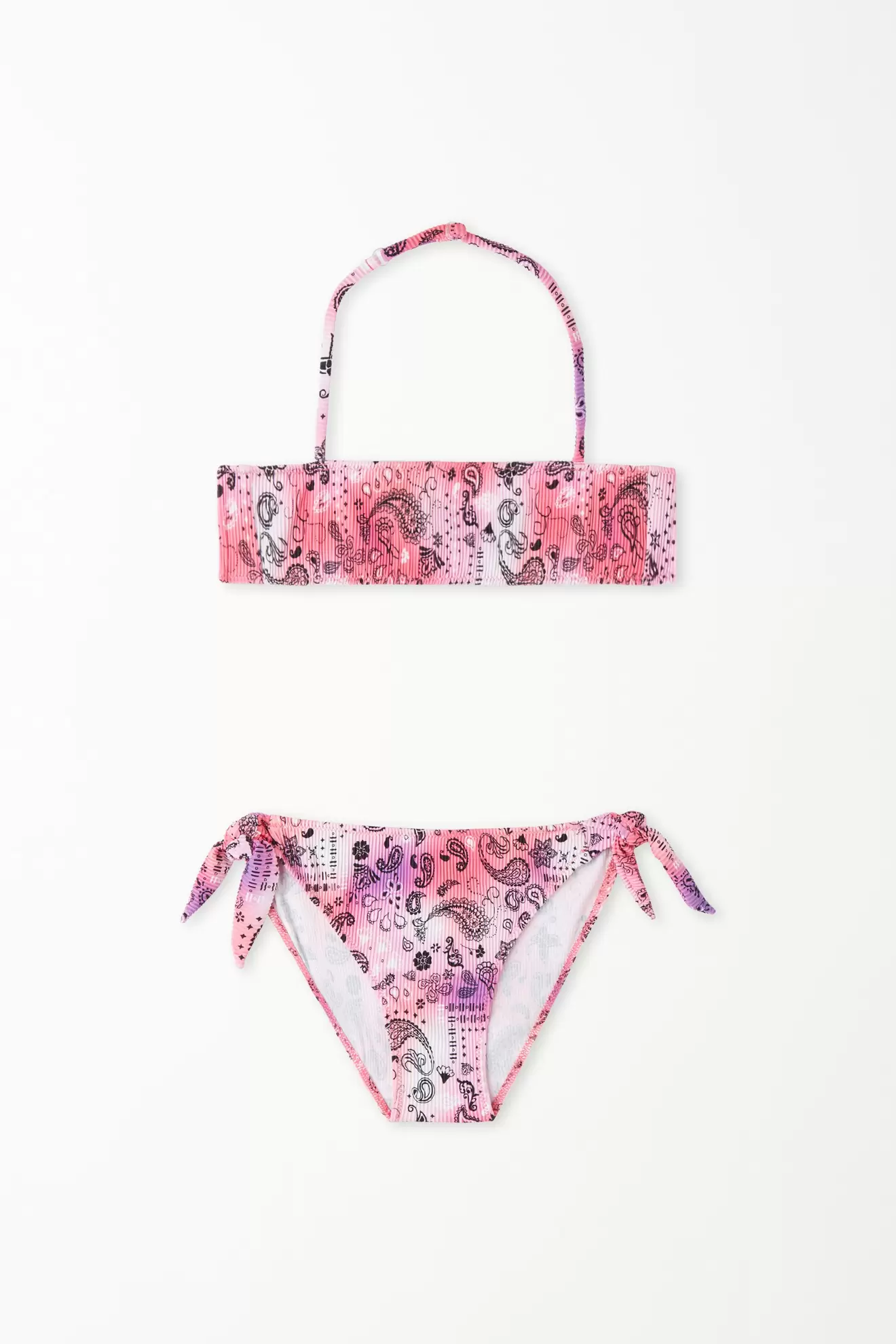 Bandeau-Bikini für Mädchen zum Binden Paisley mit Farbverlauf für 12,99€ in Tezenis