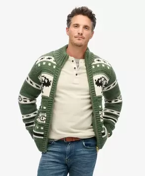 Chunky Knit Patterned Zip Through Cardigan für 75,59€ in Superdry