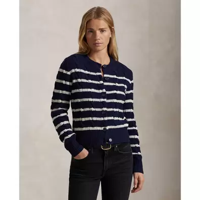 Gestreifte Strickjacke mit Zopfmuster für 299€ in Ralph Lauren