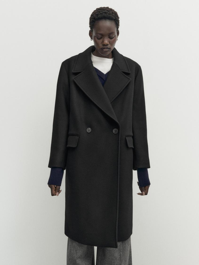 Bequemer Mantel aus Wollmischung in Schwarz für 99,95€ in Massimo Dutti