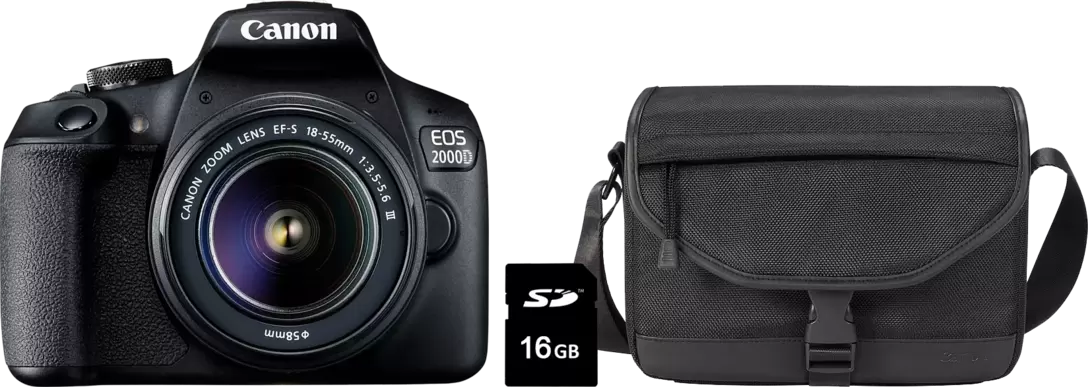 CANON EOS 2000D Spiegelreflexkamera mit EF-S 18-55mm 3.5-5.6 III, Tasche SB130 und 16GB Speicherkarte für 499€ in Media Markt