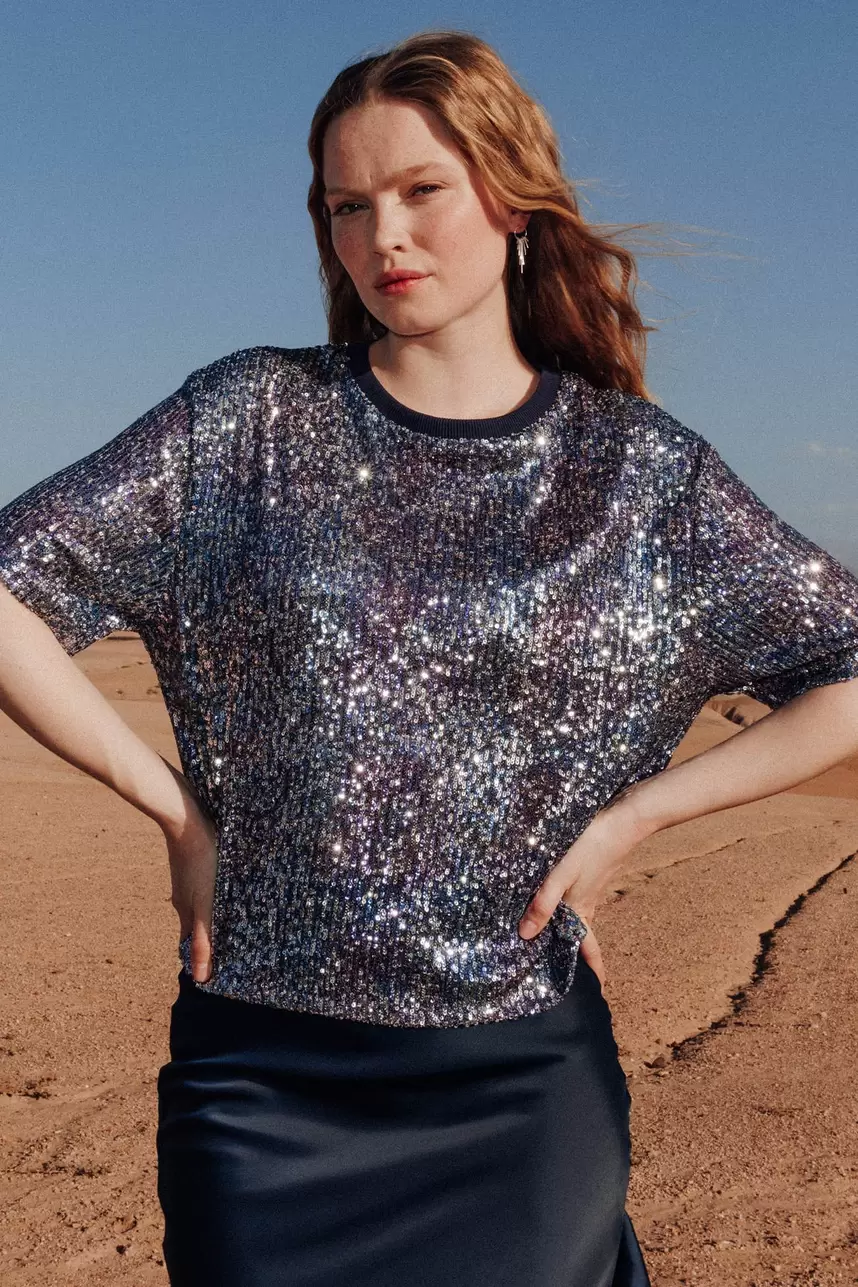 T-shirt à paillettes Femme für 29,99€ in Promod