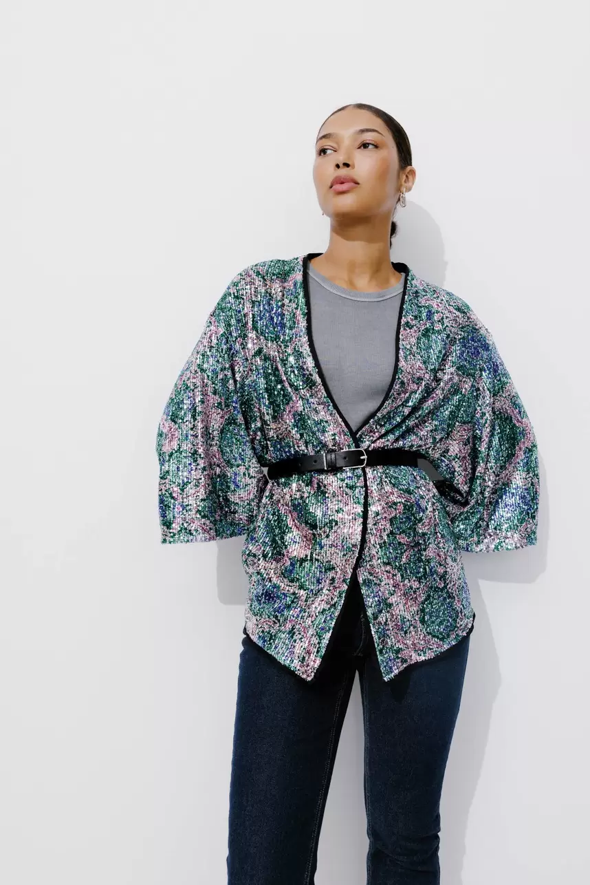 Veste kimono à paillettes für 29,99€ in Promod