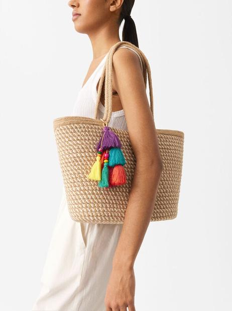 Straw Effect Shopper Bag With Pendant für 29,99€ in Parfois