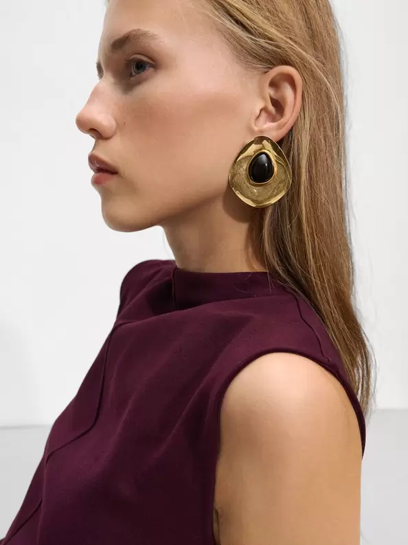 Golden Oval Earrings With Stone Effect für 7,99€ in Parfois