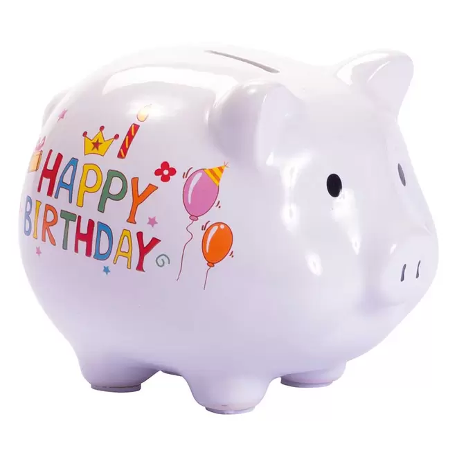 Sparschwein Happy Birthday 18 x 15 x 14 cm bunt für 12,99€ in Pagro-Diskont